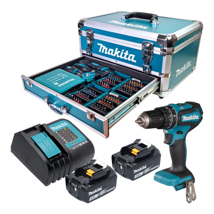 Makita DHP 485 SFX9 Akku Schlagbohrschrauber 18 V 50 Nm Brushless 2x Akku 3 0 Ah Ladegeraet 96 tlg Zubehoer Set Koffer 0 - toolbrothers