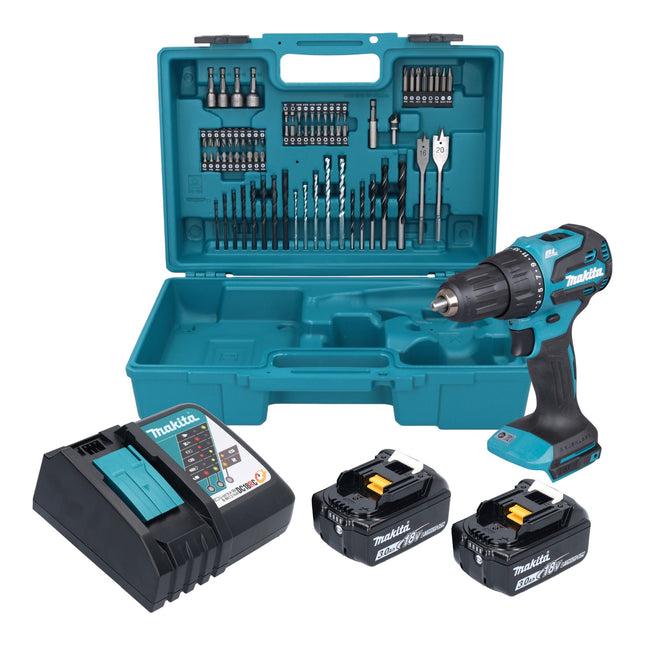 Makita DHP 490 RFX3 Akku Schlagbohrschrauber 18 V 65 Nm Brushless 2x Akku 3 0 Ah Ladegeraet 74 tlg Zubehoer Set Koffer 0 - toolbrothers