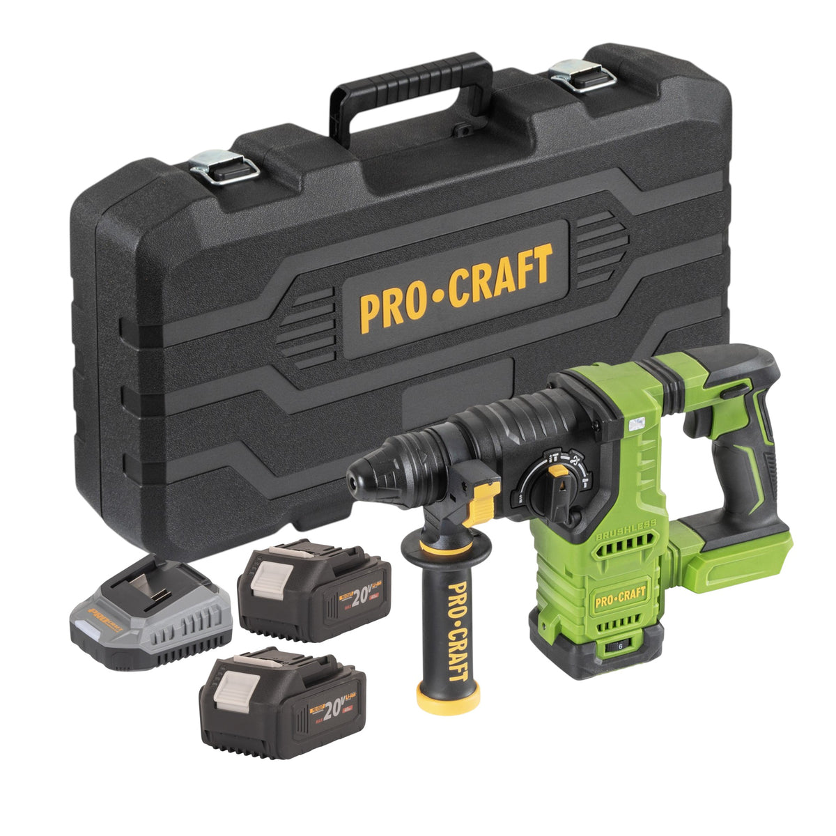 Procraft PHA30-bb-c Akku Bohrhammer 20 V 2,8 J SDS plus Brushless + 2x Akku 4,0 Ah + Ladegerät + Koffer