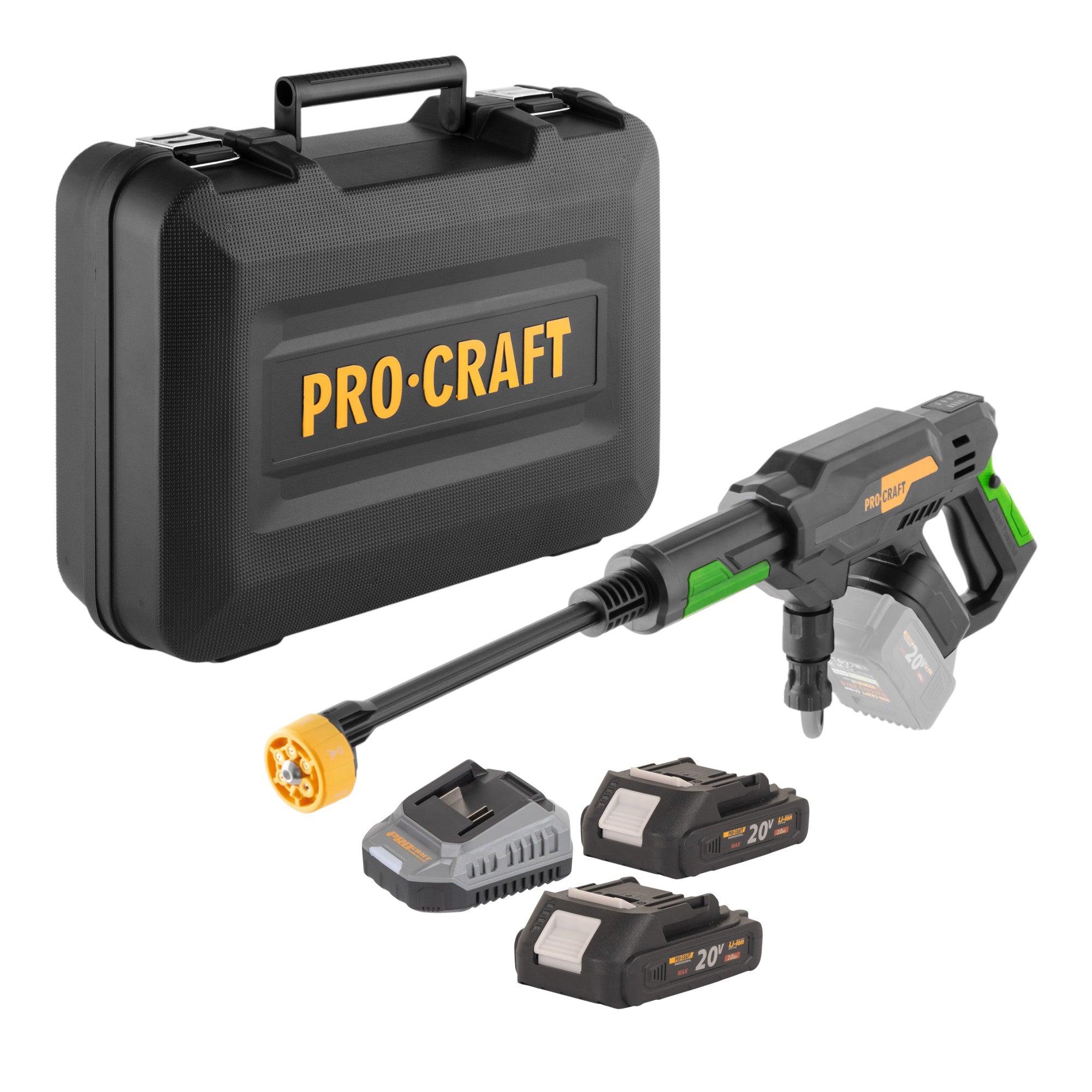 Procraft CW20bb Akku Hochdruckreiniger 20 V 30 bar 180 l h Brushless 2x Akku 2 0 Ah Ladegeraet Koffer 0 - toolbrothers