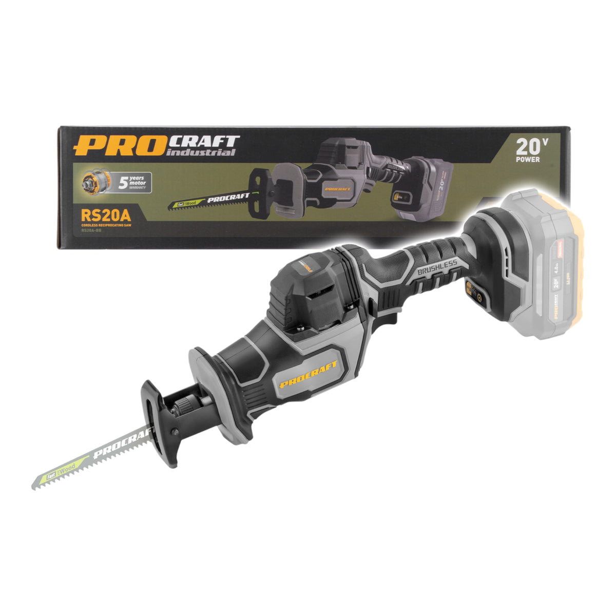 Procraft Industrial RS20Abb Recipro Säbelsäge 20 V Brushless Solo - ohne Akku, ohne Ladegerät