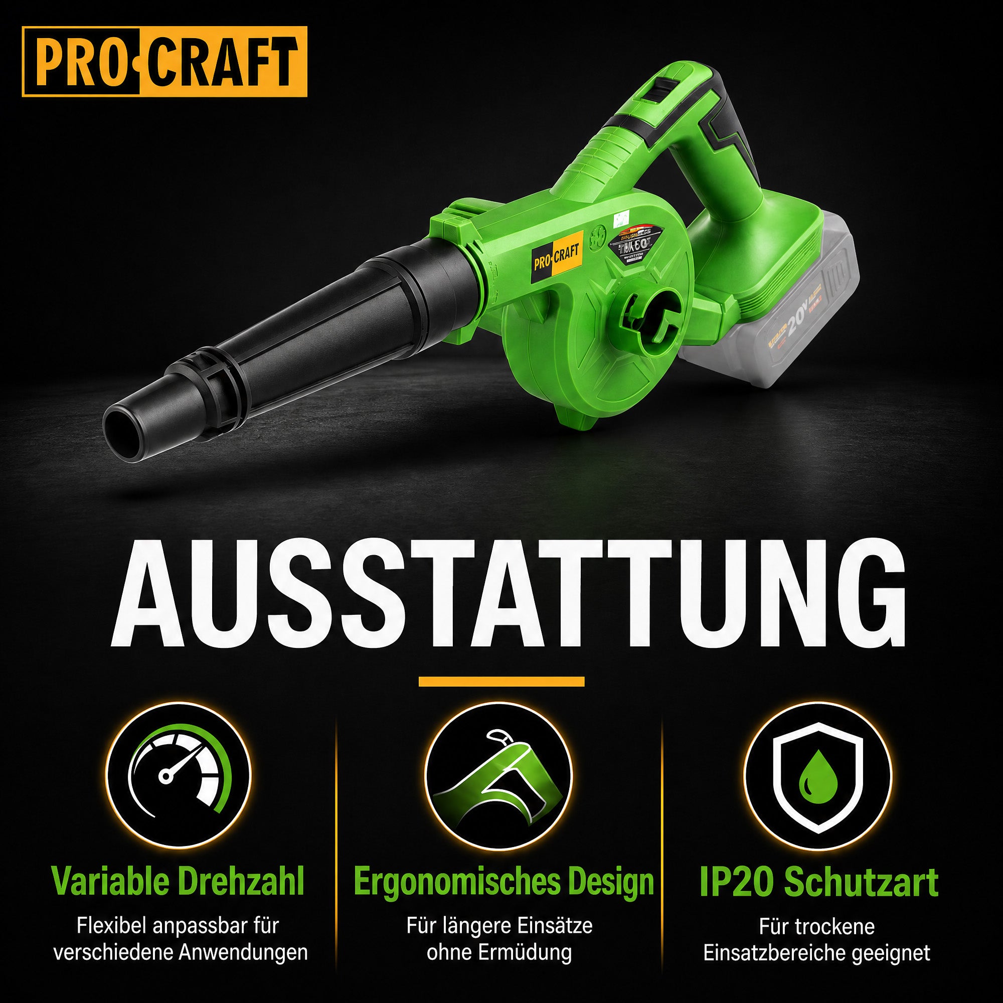 Procraft PB22bb Akku Laubblaeser 20 V Solo ohne Akku ohne Ladegeraet 1 - toolbrothers