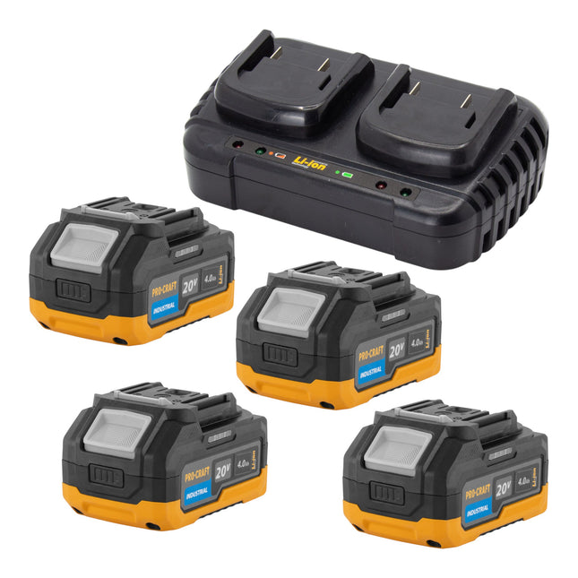 Procraft Starter Set 20 V 20 2 Doppel Ladegeraet 4x 20 4 Industrial Akku 4 0 Ah 0 - toolbrothers