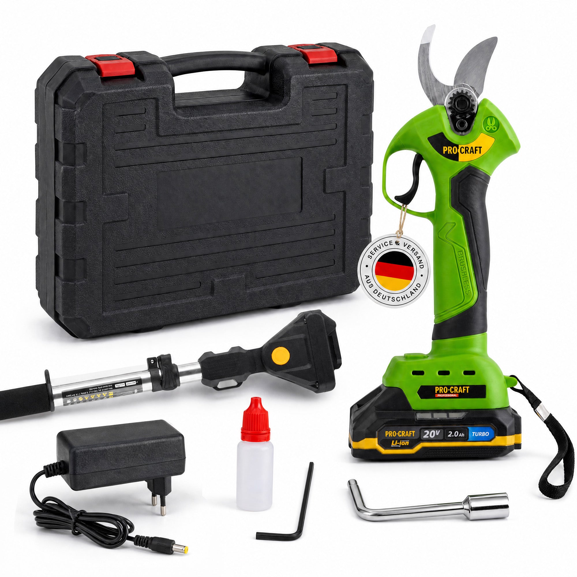 Procraft ES28Li Akku Astschere 20 V Brushless Teleskop Verlaengerung Aufsatz 1x Akku 2 0 Ah Ladegeraet Koffer 0 - toolbrothers