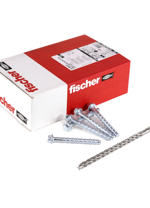 Fischer ULTRACUT FBS II Betonschraube 10x100 mm 100 Stk. ( 548743 ) Sechskantkopf SW15 Unterlegscheibe galvanisiert verzinkt + Makita NEMESIS 2 Hammer und Beton Bohrer SDS-Plus 10x215 ( B-58213 ) - Toolbrothers