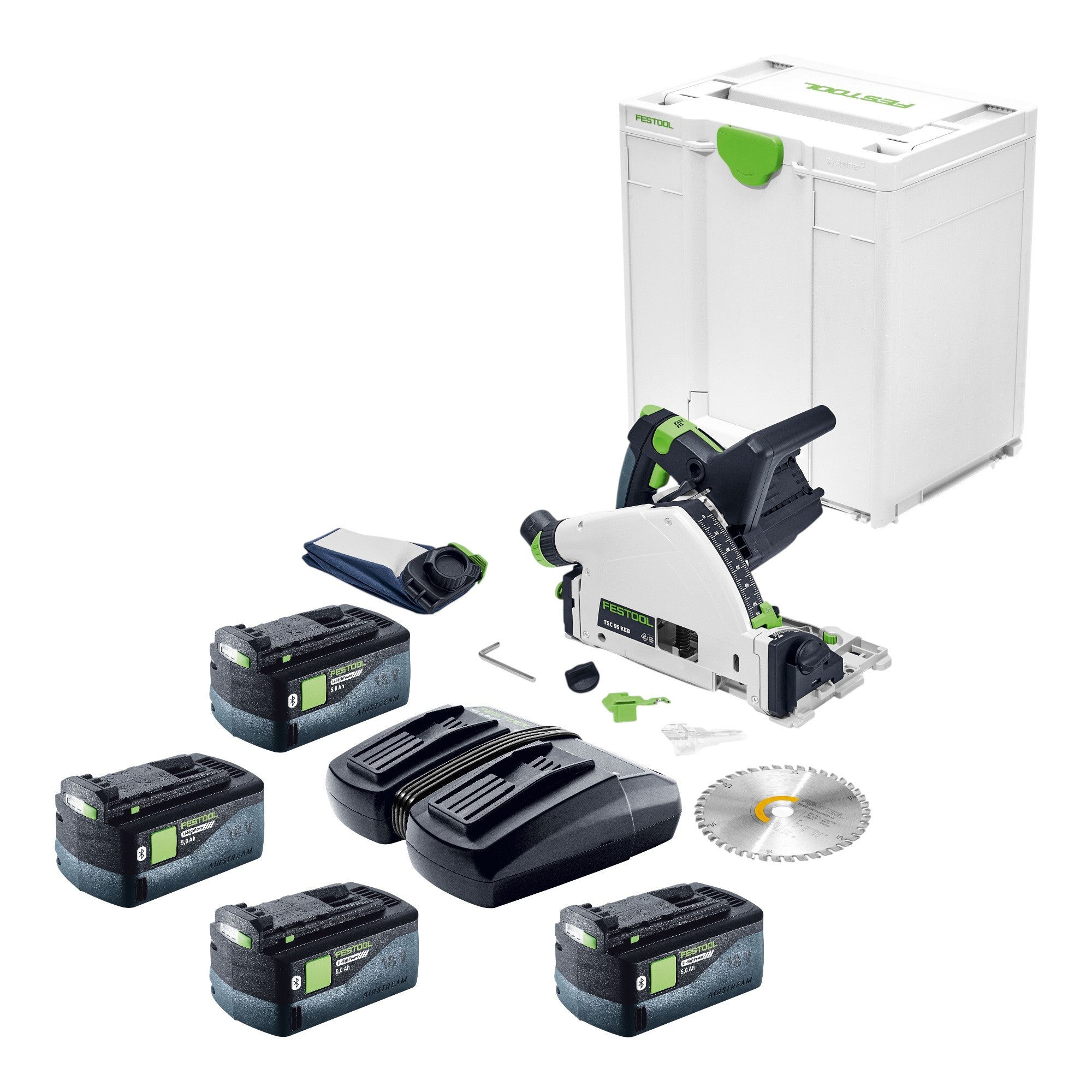 Festool TSC 55 KEB Basic Akku Tauchsaege 18 V 36 V 2x 18 V 160 mm Brushless 4x Akku 5 0 Ah Ladegeraet Systainer 0 - toolbrothers
