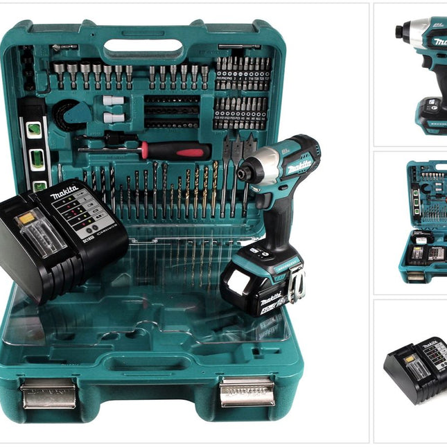 Makita DTD 155 STTK Akku Schlagschrauber 18 V Brushless mit 5,0 Ah Akku, Ladegerät und 101 tlg. Zubehör Set - Toolbrothers