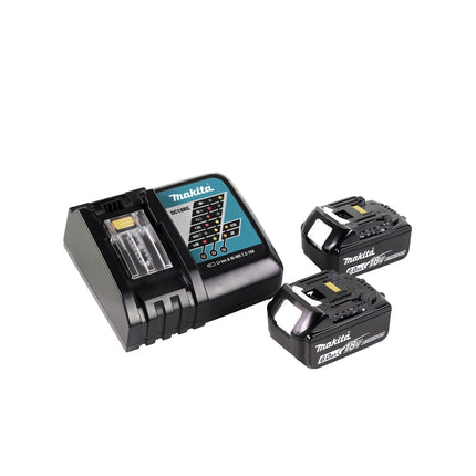 Makita DMR 202 RG B Baustellen Lautsprecher Schwarz Bluetooth Akku und Netzbetrieb mit 2x 6,0 Ah Akku und Ladegerät - Toolbrothers