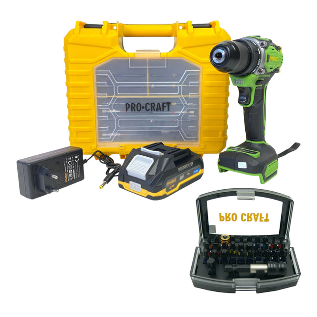 Procraft PA18Pro2 1B C Akku Bohrschrauber 20 V 30 Nm Brushless 1x Akku 2 0 Ah Ladegeraet 32 tlg Bit Set Koffer 0 - toolbrothers