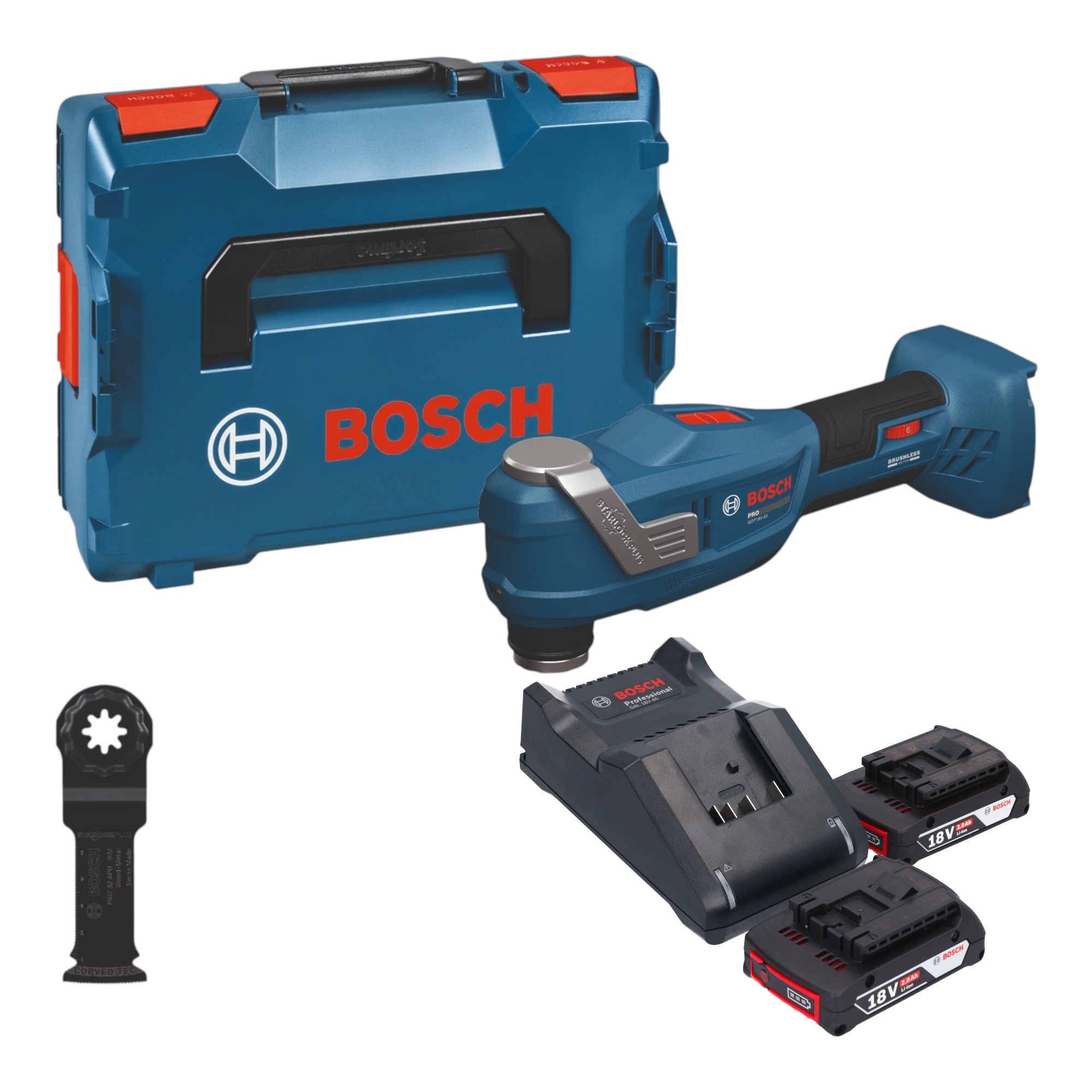 Bosch GOP 18V 30 Akku Multifunktionswerkzeug 18 V Starlock Plus Brushless 2x Akku 2 0 Ah Ladegeraet L Boxx 0 - toolbrothers