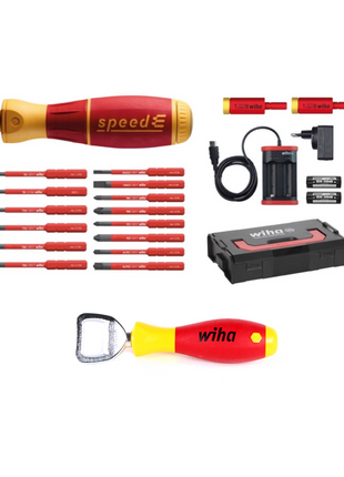 Wiha speedE® Set 2 elektrischer Schraubendreher - 80 Jahre Jubiläumsedition + 2x Akkus, Lader, SlimBit Box (590T102J) + Wiha Flaschenöffner (9872) - Toolbrothers