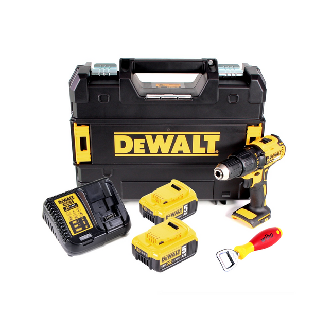 DeWalt DCD 777 P2 Akku Bohrschrauber 18V 65Nm + 2x Akkus 5,0Ah + Ladegerät + Wiha Flaschenöffner im TSTAK II Werkzeugkoffer - Toolbrothers