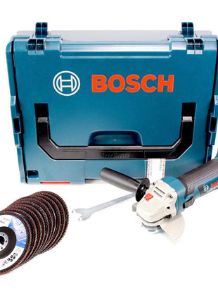 Bosch GWS 18-125 V-Li Akku Winkelschleifer 18V 125mm Solo + 10x Fächerschleifscheiben für Metall + L-Boxx - Toolbrothers