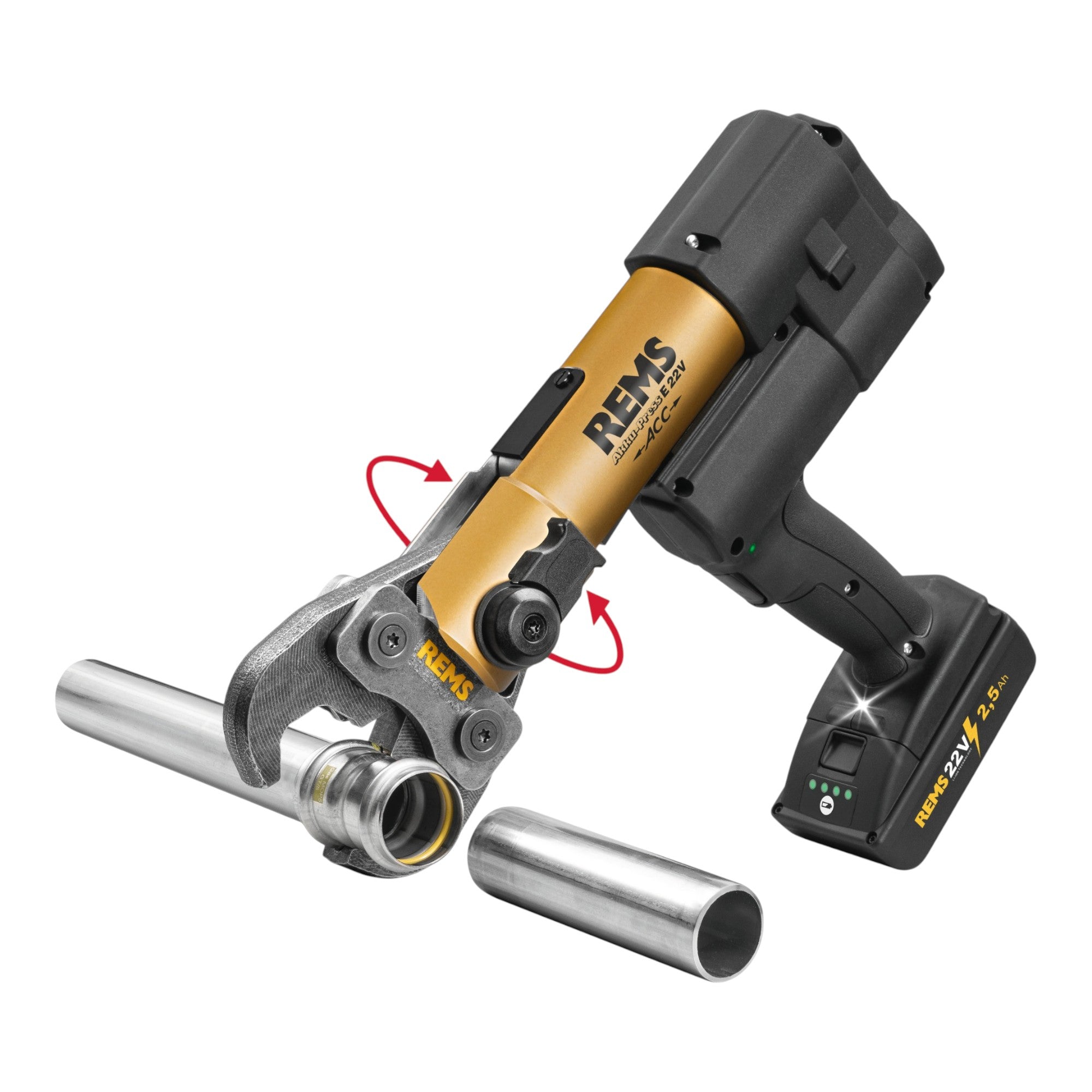 REMS E 22 V ACC Gold Basic Pack Akku Radialpresse 22 V 32 kN 576X17 RG220 1x Akku 2 5 Ah 1x Ladegeraet Hoodie L Boxx 2 - toolbrothers