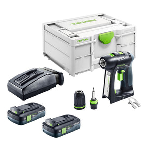 Festool C 18-Basic Akku Bohrschrauber 18 V 45 Nm Brushless + 2x Akku 4,0 Ah + Ladegerät + Systainer