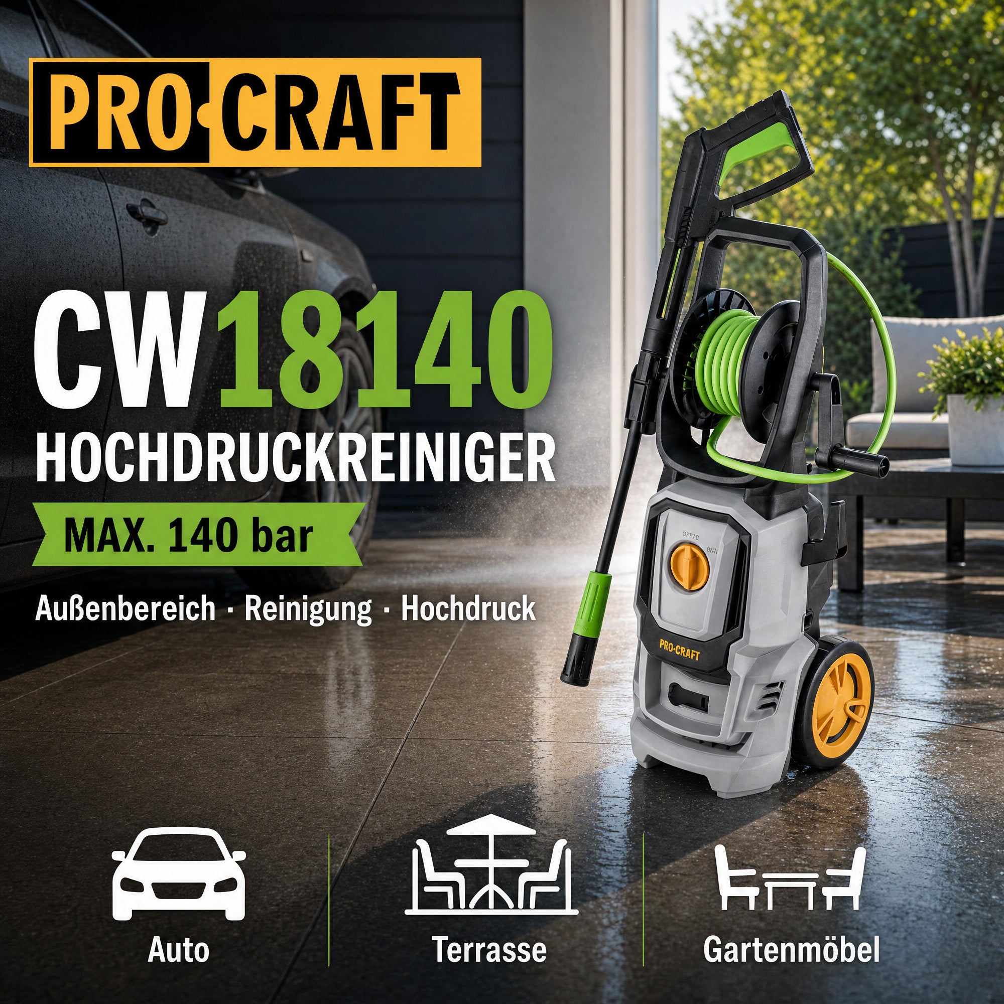Procraft CW1 8 140 Kaltwasser Hochdruckreiniger 1800 Watt 140 bar 7 l min Zubehoer Max Wassertemperatur 40 C 3 - toolbrothers