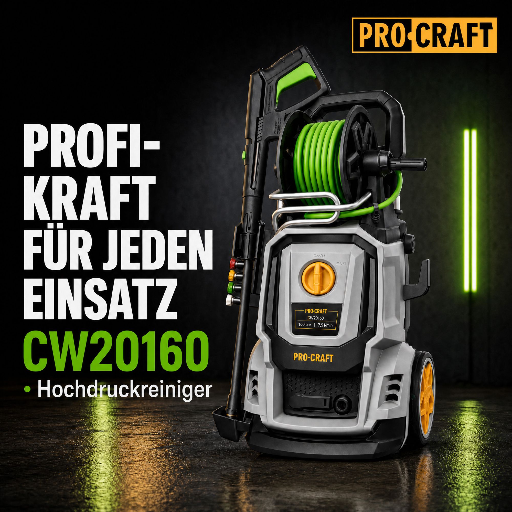 Procraft CW2 0 160 Kaltwasser Hochdruckreiniger 2000 Watt 160 bar 7 5 l min Zubehoer Max Wassertemperatur 40 C 1 - toolbrothers