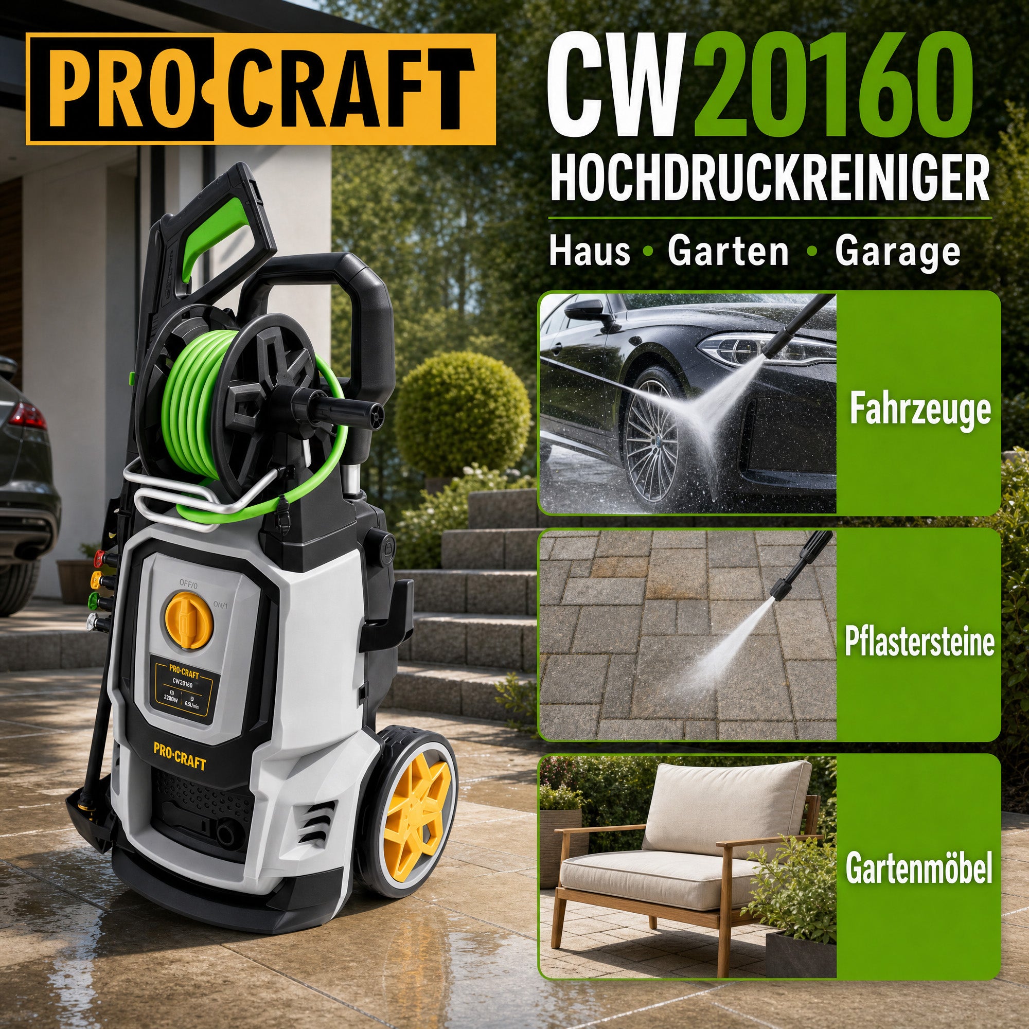 Procraft CW2 0 160 Kaltwasser Hochdruckreiniger 2000 Watt 160 bar 7 5 l min Zubehoer Max Wassertemperatur 40 C 3 - toolbrothers