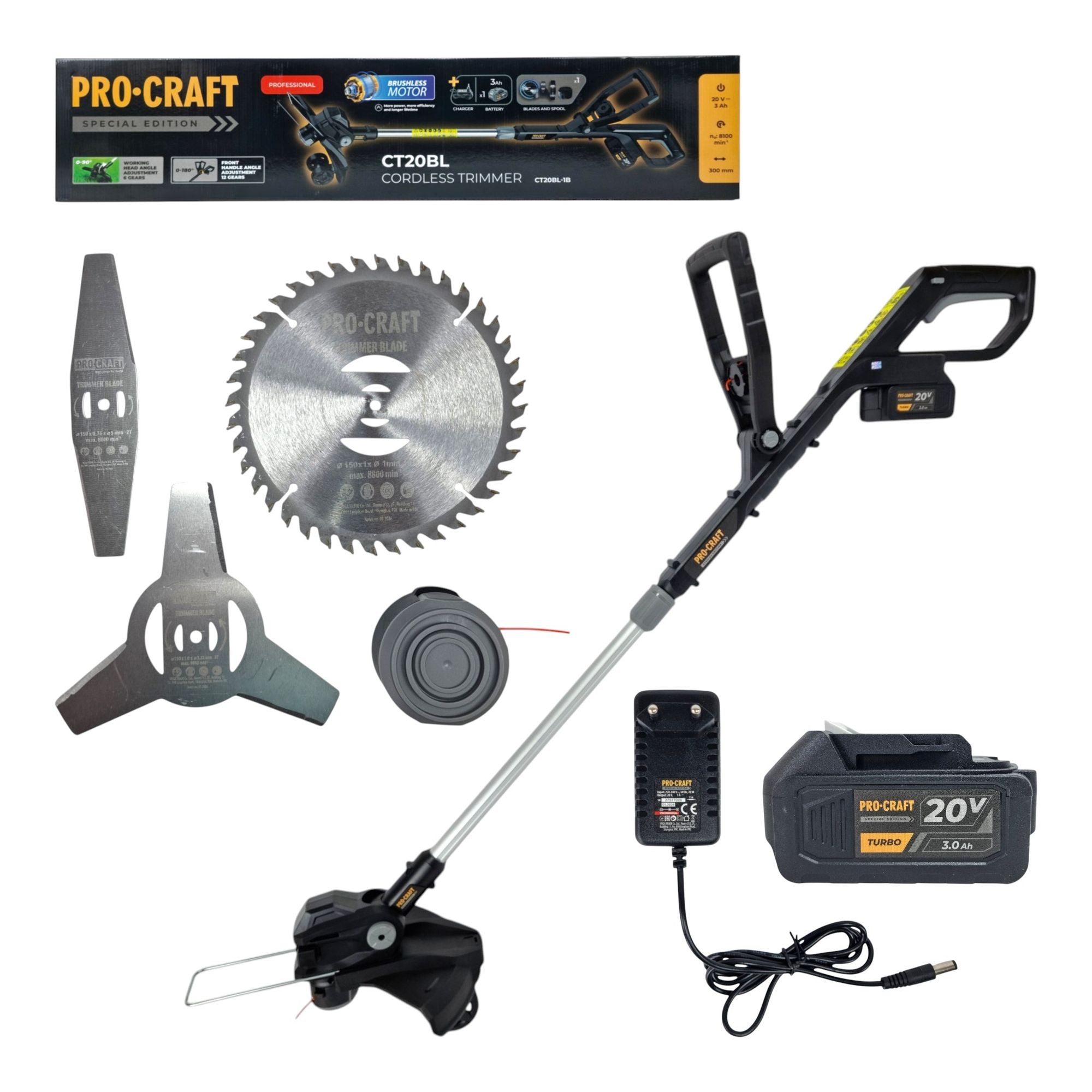 Procraft CT20BL Akku Rasentrimmer 20 V 30 cm Brushless 1x Akku 3 0 Ah Ladegeraet 0 - toolbrothers