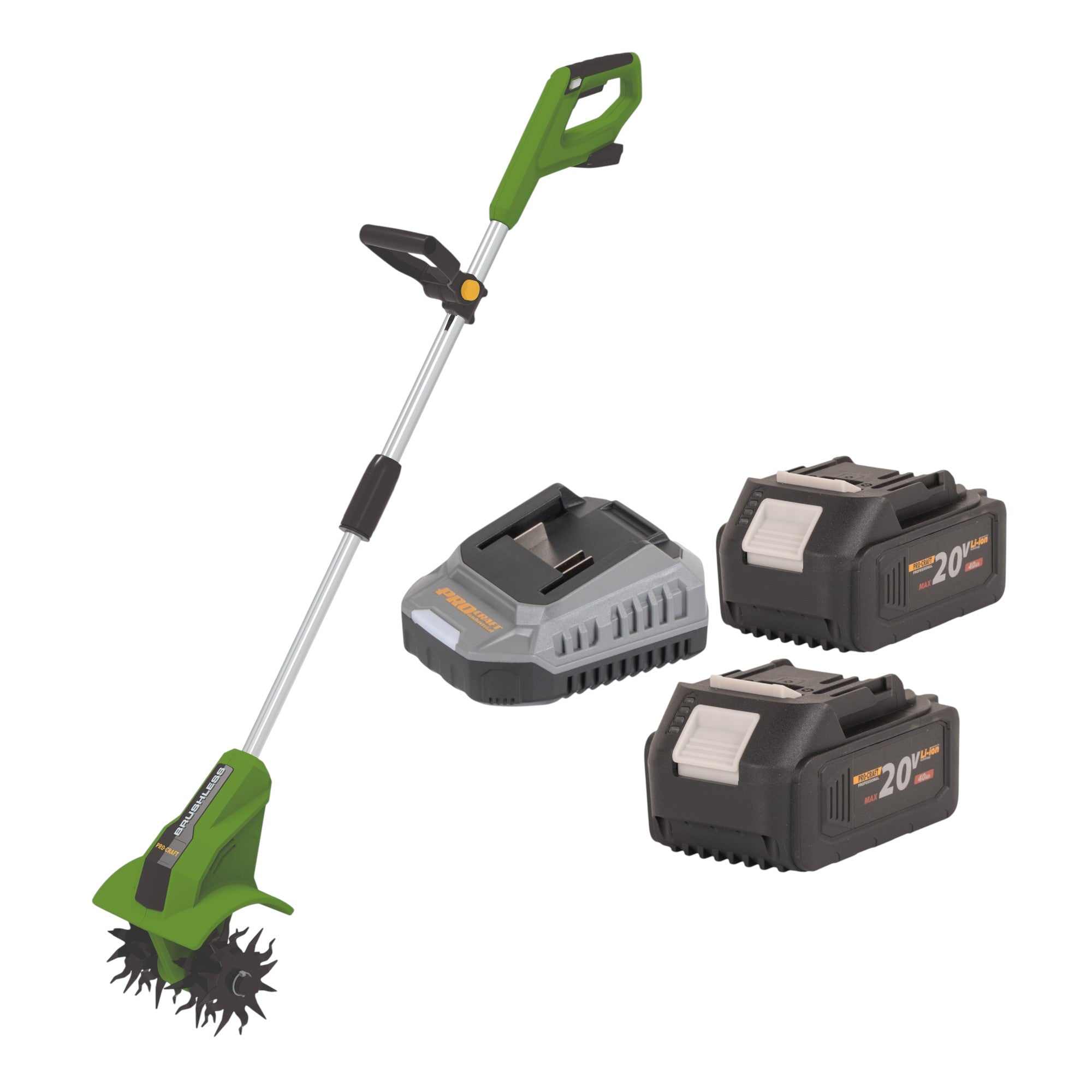 Procraft CT20bb Akku Kultivator 20 V 224 mm Brushless 2x Akku 4 0 Ah Ladegeraet 0 - toolbrothers