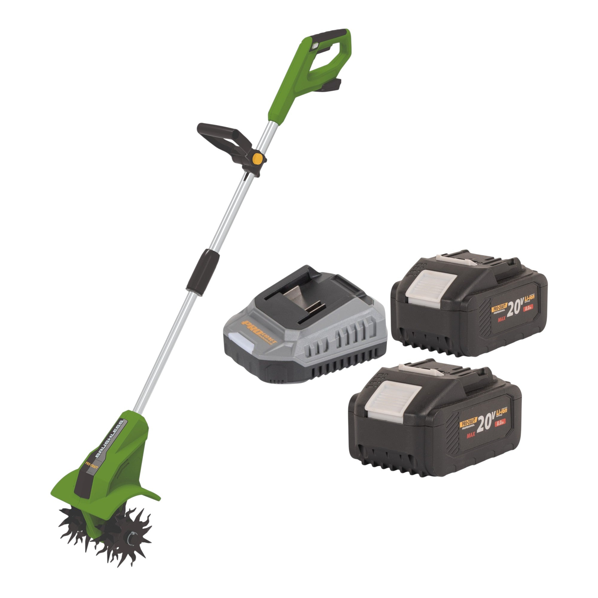 Procraft CT20bb Akku Kultivator 20 V 224 mm Brushless 2x Akku 8 0 Ah Ladegeraet 0 - toolbrothers
