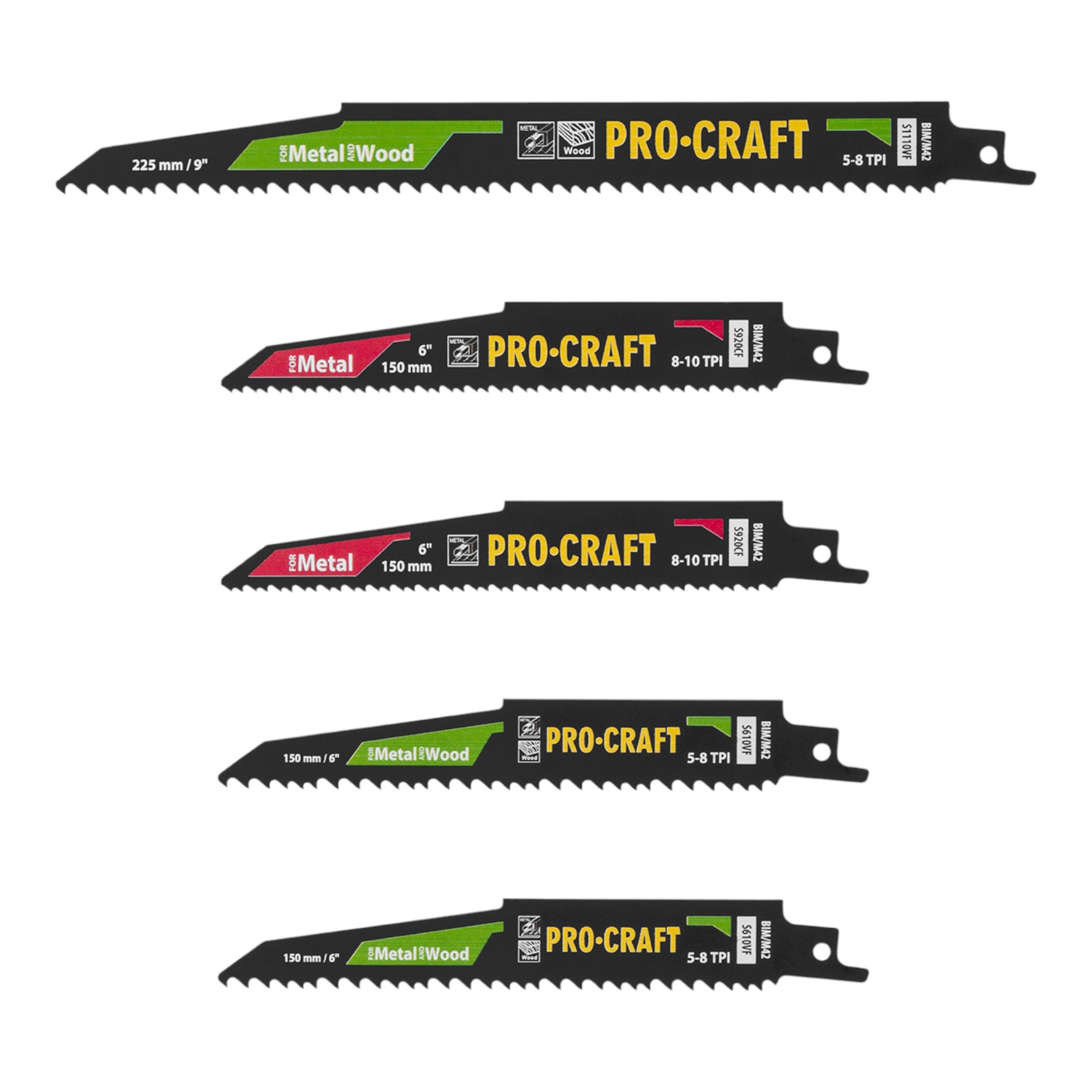 Procraft SB5 Saebelsaegeblatt Set 5 tlg 150 225 mm fuer Holz Metall Kunststoff 2 - toolbrothers