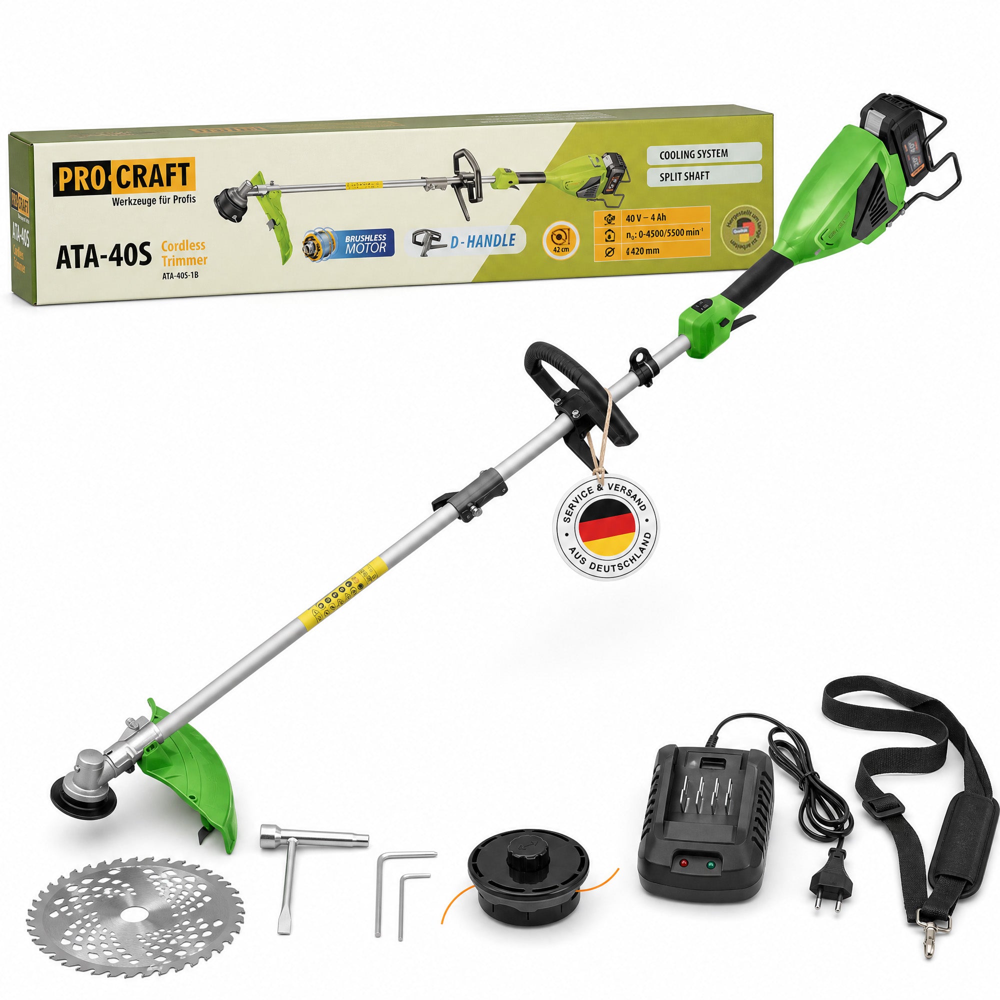 Procraft ATA 40S Akku Freischneider 40 V 420 mm Brushless 1x Akku 4 0 Ah Ladegeraet 0 - toolbrothers