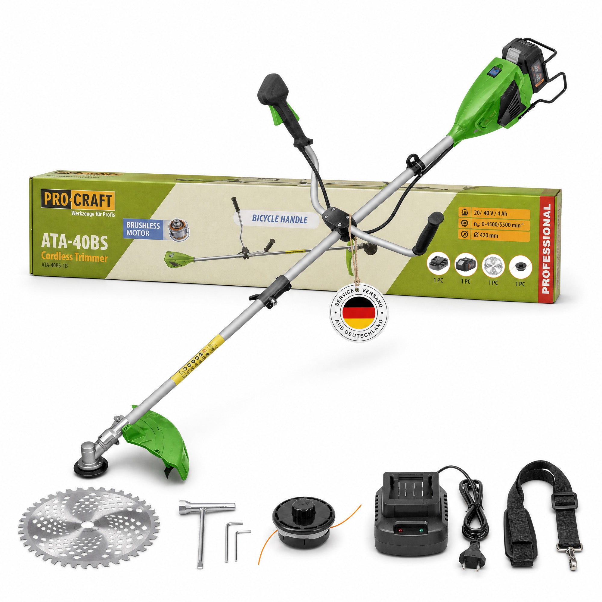 Procraft ATA 40BS Akku Freischneider 40 V 420 mm Brushless 1x Akku 4 0 Ah Ladegeraet 0 - toolbrothers