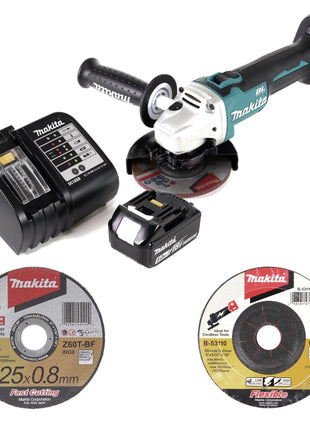 Makita DGA 504 ST1 Akku Winkelschleifer 18V 125mm Brushless + 1x Akku 5,0Ah + Ladegerät + 21x Schruppscheibe + 5x Trennscheibe - Toolbrothers