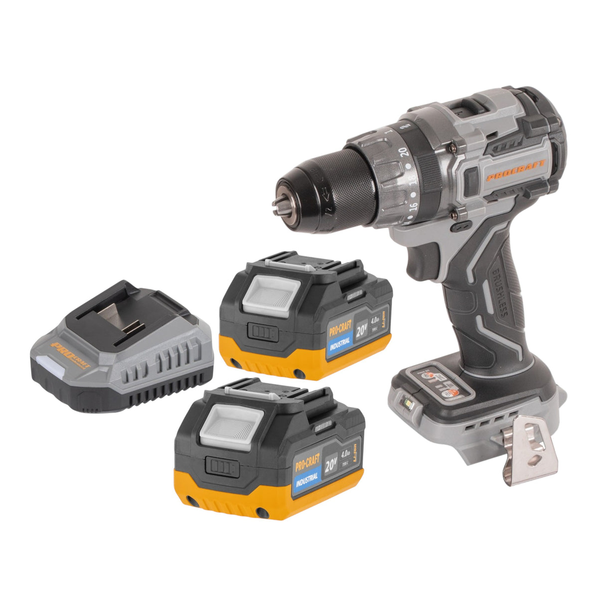 Procraft Industrial CD20Abb Akku Schlagbohrschrauber 20 V 85 Nm + 2x Akku 4,0 Ah + Ladegerät