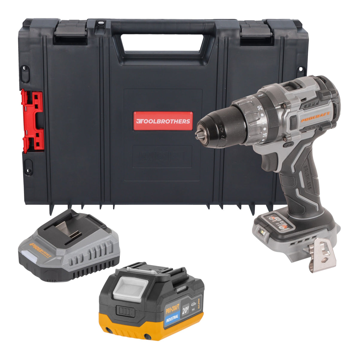 Procraft Industrial CD20Abb Akku Schlagbohrschrauber 20 V 85 Nm + 1x Akku 4,0 Ah + Ladegerät + RHINO Toolcase