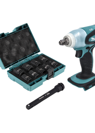 Makita DTW 251 Z Akku Schlagschrauber 18 V 230 Nm 1/2" + 9 tlg. Steckschlüssel Set + Verlängerung 150 mm - Toolbrothers