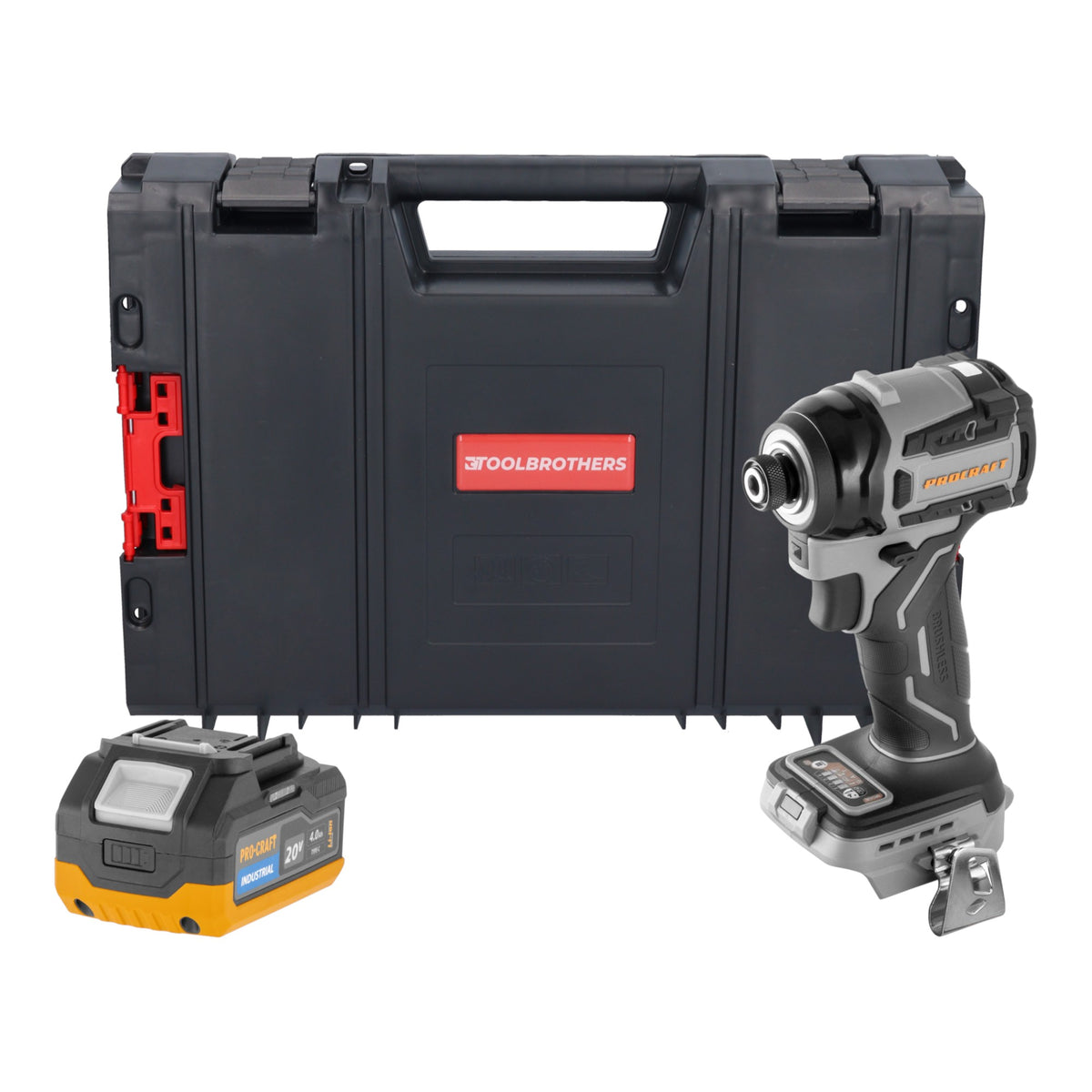Procraft Industrial ID20Abb Akku Schlagschrauber 20 V 180 Nm 1/4" + 1x Akku 4,0 Ah + RHINO Toolcase - ohne Ladegerät