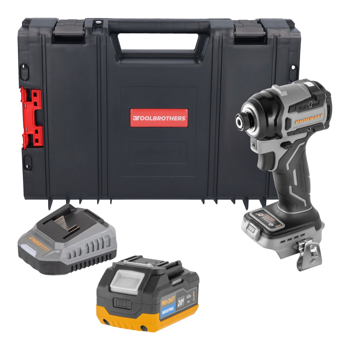 Procraft Industrial ID20Abb Akku Schlagschrauber 20 V 180 Nm 1/4" + 1x Akku 4,0 Ah + Ladegerät + RHINO Toolcase