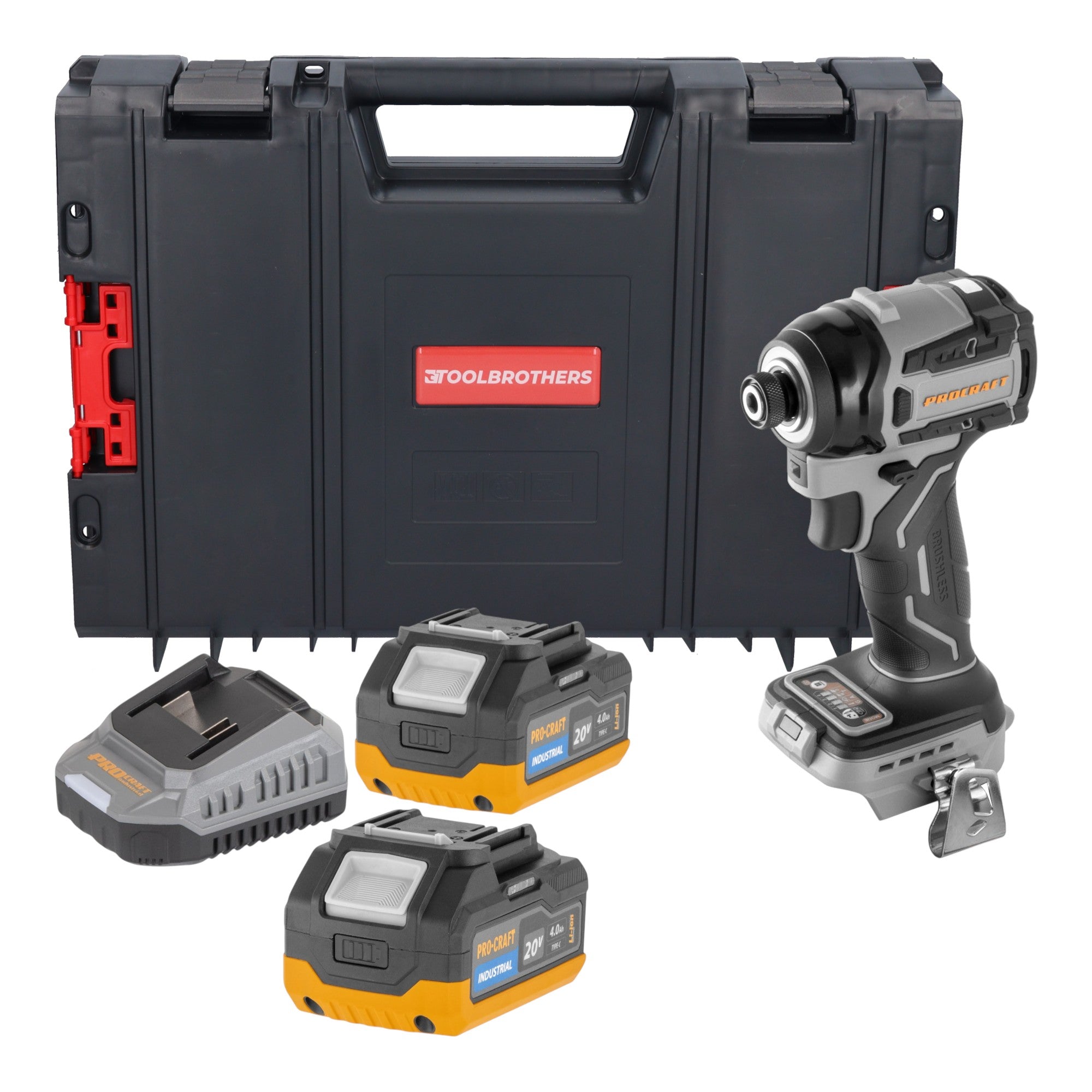 Procraft Industrial ID20Abb Akku Schlagschrauber 20 V 180 Nm 1 4 2x Akku 4 0 Ah Ladegeraet RHINO Toolcase 0 - toolbrothers