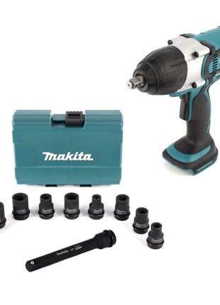 Makita DTW 450 Z 18V Akku Schlagschrauber 1/2" 440Nm Solo + Steckschlüssel Nuss Set 9 tlg. + Verlängerung für Schlagnüsse 150mm - Toolbrothers