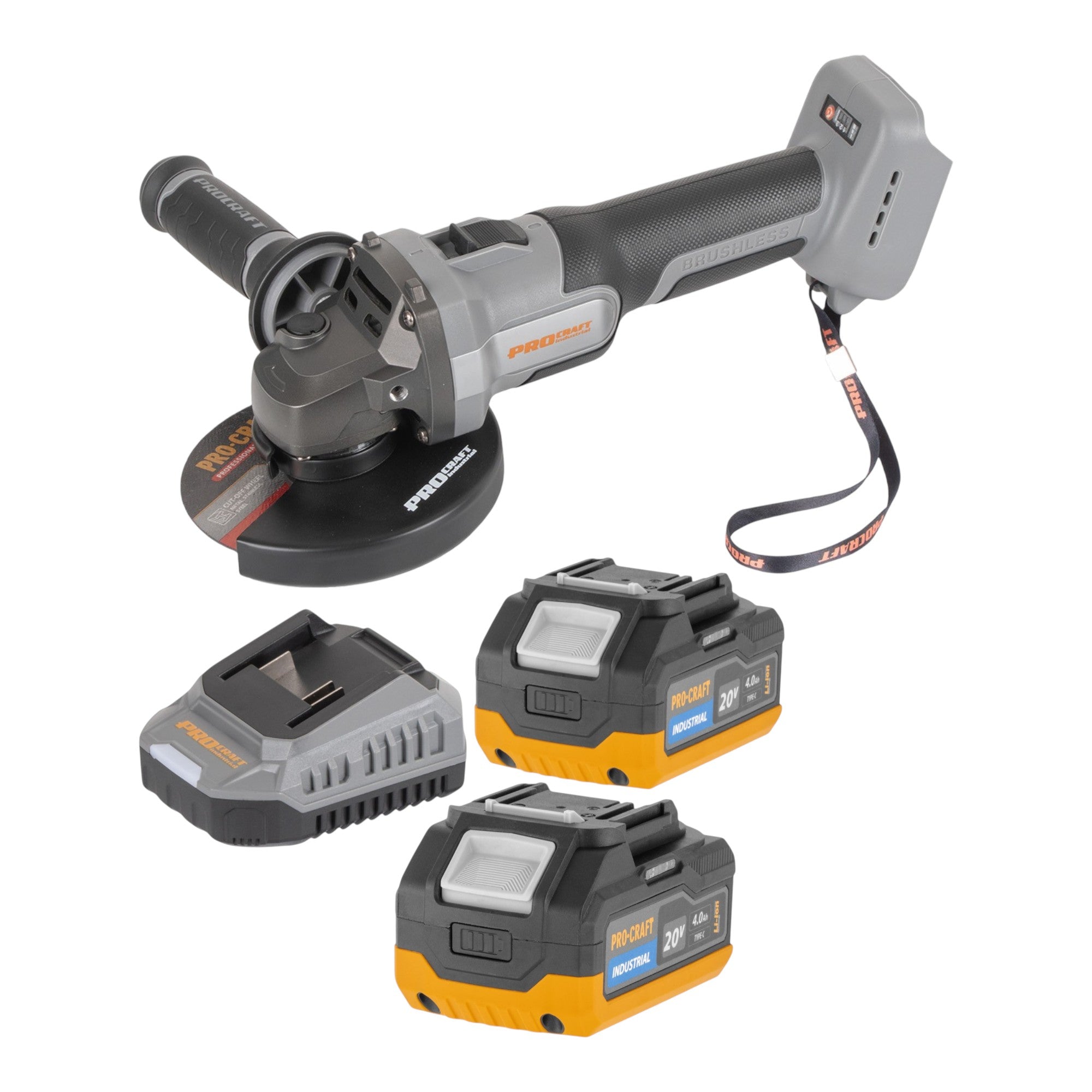 Procraft Industrial AG125Abb Akku Winkelschleifer 20 V 125 mm Brushless 2x Akku 4 0 Ah Ladegeraet 0 - toolbrothers