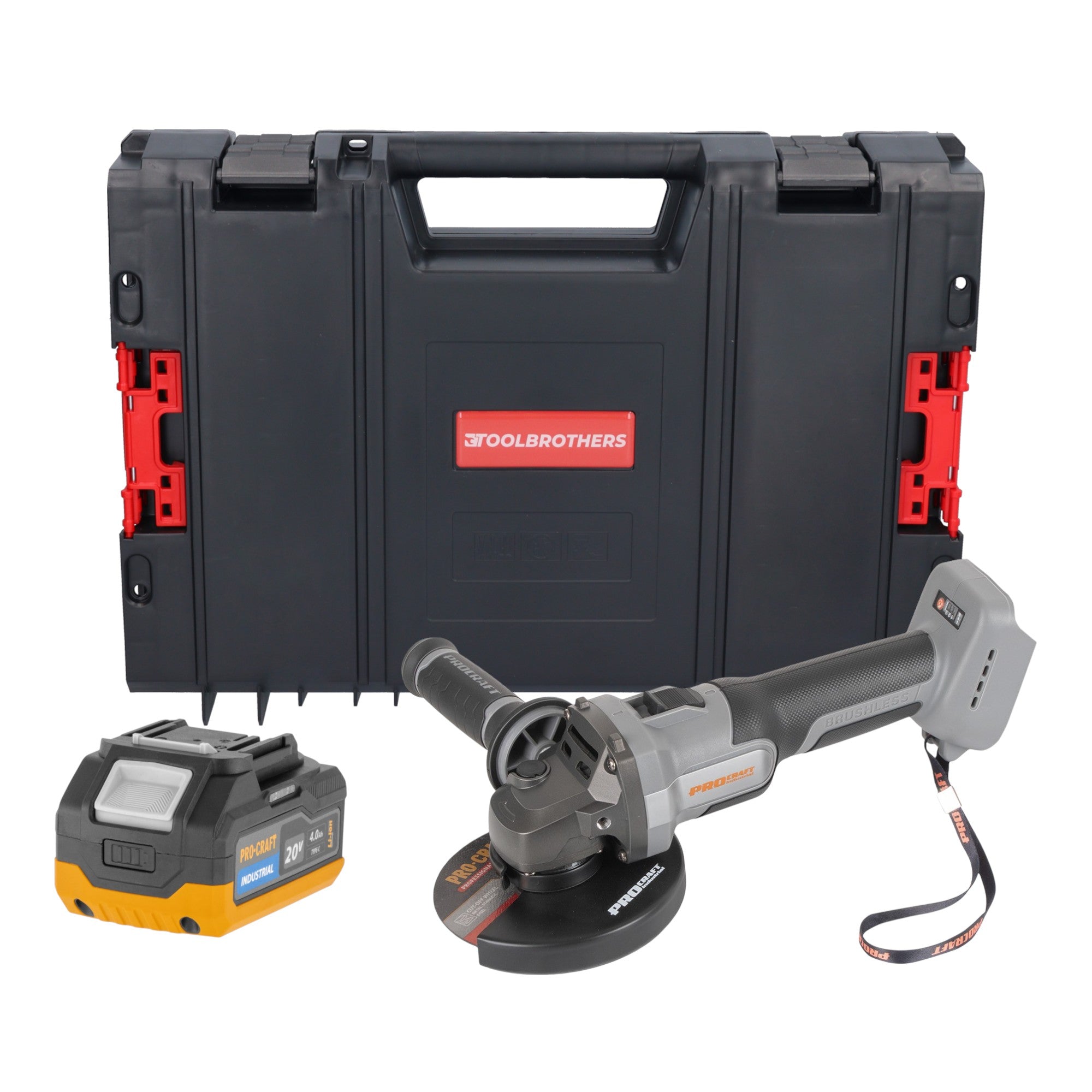 Procraft Industrial AG125Abb Akku Winkelschleifer 20 V 125 mm Brushless 1x Akku 4 0 Ah RHINO Toolcase ohne Ladegeraet 0 - toolbrothers