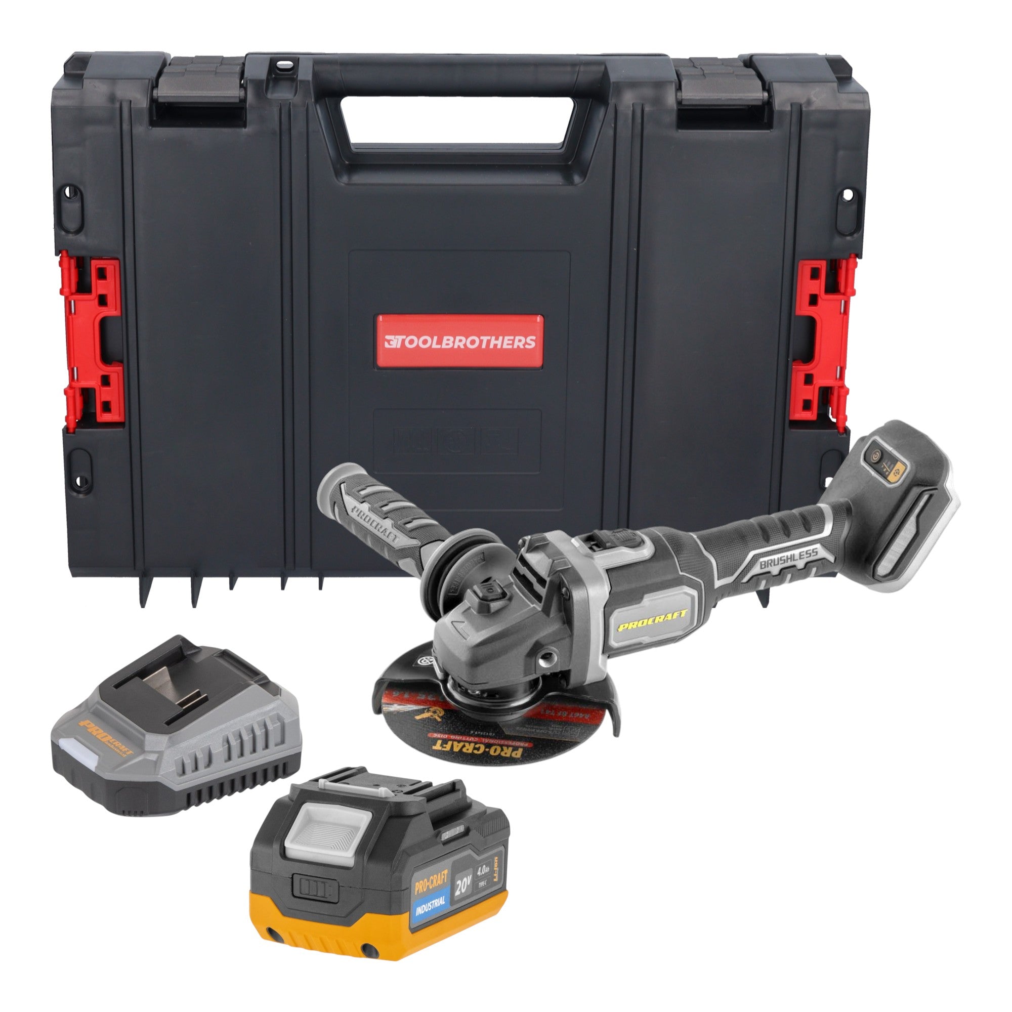Procraft Industrial AG125Bbb Akku Winkelschleifer 20 V 125 mm Brushless 1x Akku 4 0 Ah Ladegeraet RHINO Toolcase 0 - toolbrothers