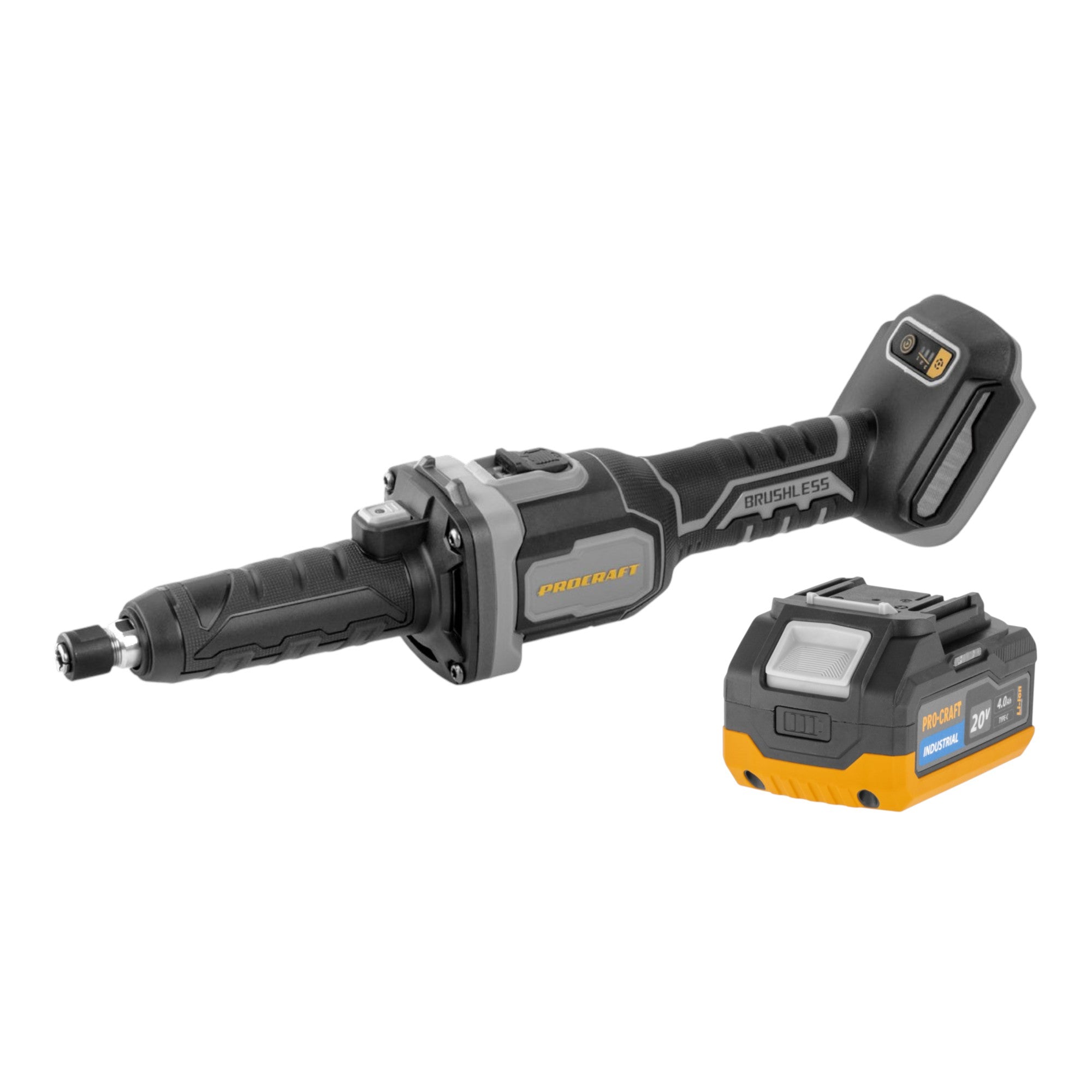 Procraft Industrial DG20A BB Akku Geradschleifer 20 V 6 mm Brushless 1x Akku 4 0 Ah ohne Ladegeraet 0 - toolbrothers