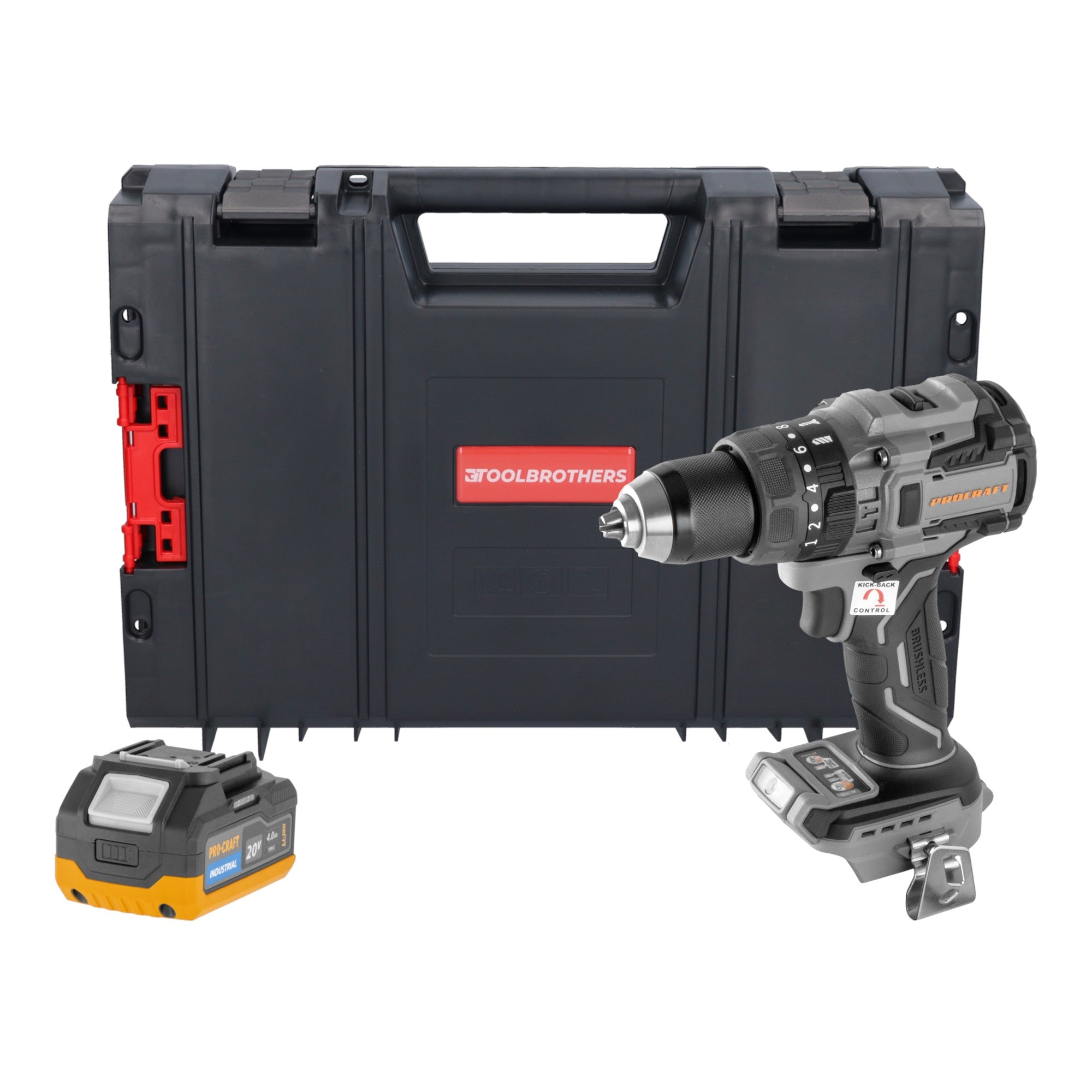 Procraft Industrial CD20B BB Akku Schlagbohrschrauber 20 V 150 Nm Brushless 1x Akku 4 0 Ah RHINO Toolcase ohne Ladegeraet 0 - toolbrothers