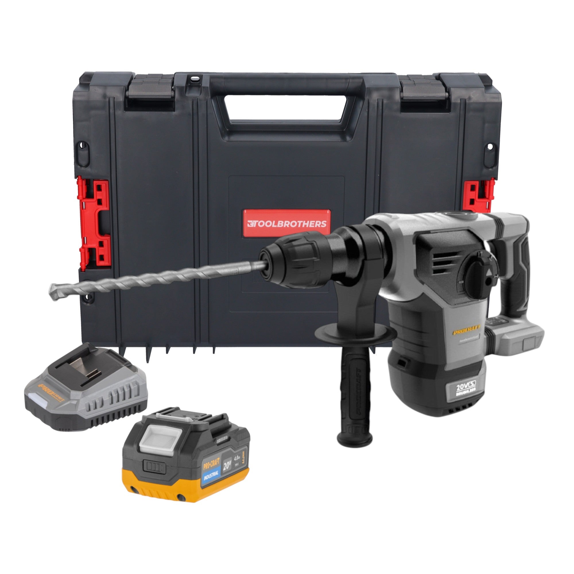Procraft Industrial HD20B BB Akku Kombihammer 20 V 5 J SDS plus Brushless 1x Akku 4 0 Ah Ladegeraet RHINO Toolcase 0 - toolbrothers