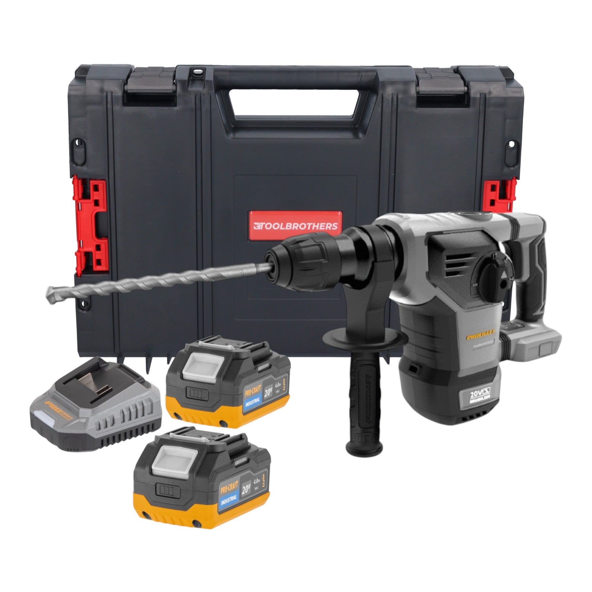 Procraft Industrial HD20B BB Akku Kombihammer 20 V 5 J SDS plus Brushless 2x Akku 4 0 Ah Ladegeraet RHINO Toolcase 0 - toolbrothers