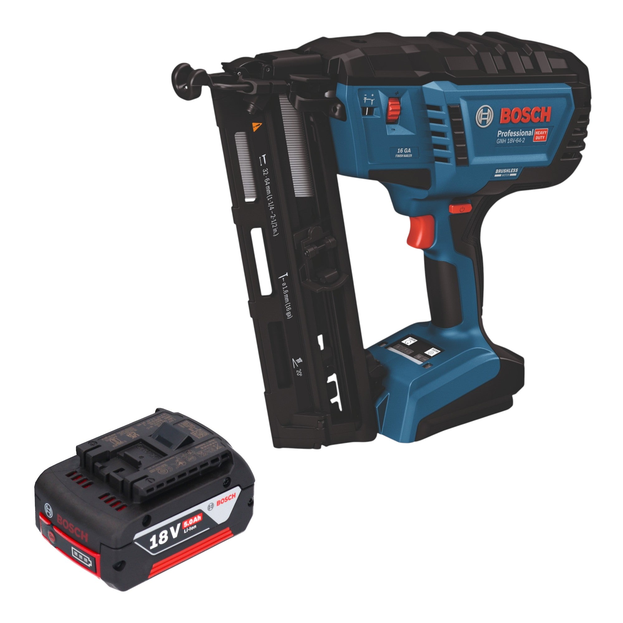 Bosch GNH 18V 64 2 Professional Akku Holznagler 18 V 1 6 x 32 64 mm Brushless 1x Akku 5 0 Ah ohne Ladegeraet 0 - toolbrothers