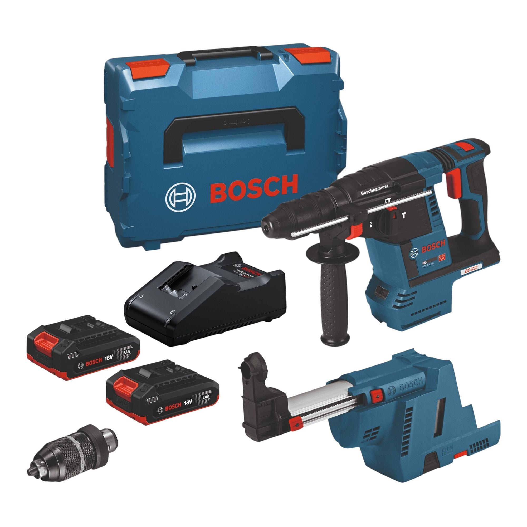 Bosch GBH 18V 26 F Professional Akku Bohrhammer 18 V 2 6 J SDS Plus Brushless 2x Akku 2 0 Ah Ladegeraet Staubabsaugung L Boxx 0 - toolbrothers