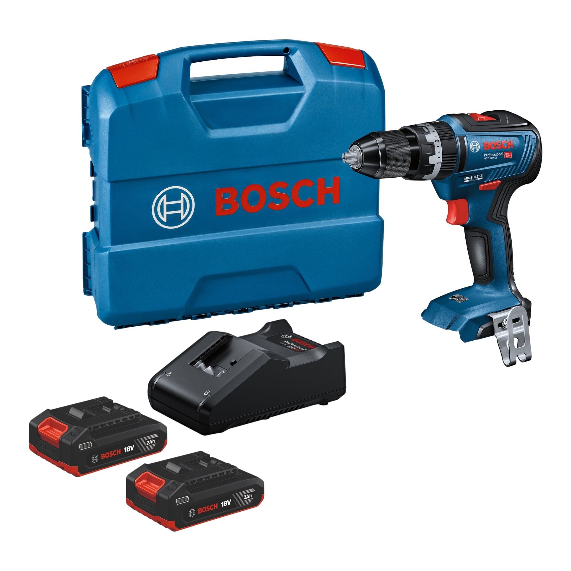 Bosch GSB 18V 55 Professional Akku Schlagbohrschrauber 18 V 55 Nm Brushless 2x Akku 2 0 Ah Ladegeraet L Case 0 - toolbrothers