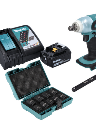 Makita DTW 251 RT1 Akku Schlagschrauber 18 V 230 Nm 1/2" + 1x Akku 5,0 Ah + Ladegerät + 9 tlg. Stecknuss Set + Verlängerung 150 mm - Toolbrothers