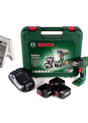 Bosch Heimwerker PSR 1800 Li-2 3X 18 V Akku Bohrschrauber + 25tlg. Bit Bohrer Set + 3 x Akku 1,5Ah + Ladegerät + Koffer - Toolbrothers