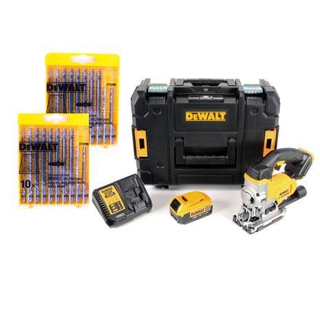 DeWalt DCS 331 M1 18V XR Akku Stichsäge + 1x Akku 4,0Ah + Ladegerät + 20tlg. Holz Stichsägeblätter + TSTAK - Toolbrothers