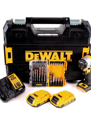 DeWalt DCF 887 D2T Akku Schlagschrauber 18 V 205 Nm 1/4" Brushless + 2x Akku 2,0 Ah + Ladegerät + 19 tlg. Bit Bohrer Set + TSTAK